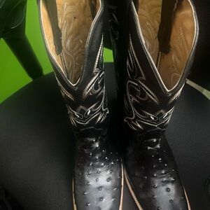 New  Black Leather Cowboy Boots